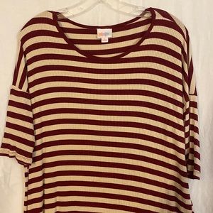 LuLaRoe fun striped Irma top! Dark red and cream. Size S.